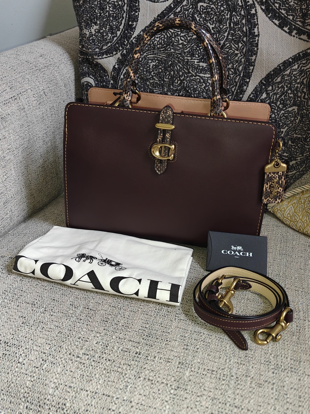 Coach 1941 Serra Satchel Oxblood Multi with Snakeskin Handles